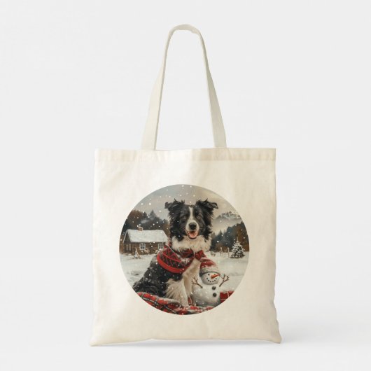 Kerst Border Collie Dog Snowman Tote Bag (Achterkant)