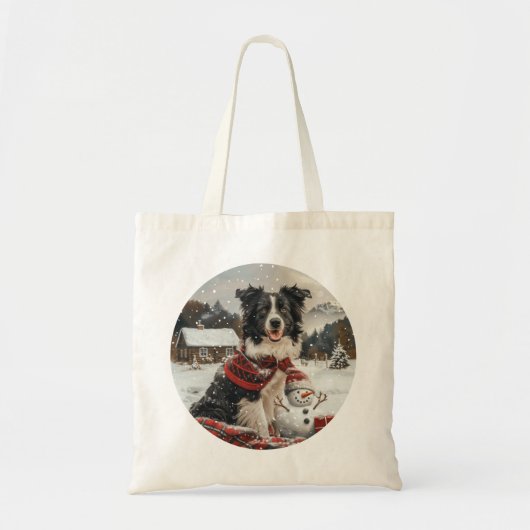 Kerst Border Collie Dog Snowman Tote Bag (Voorkant)