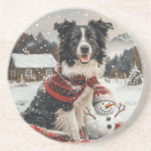 Kerst Border Collie Dog Snowman Zandsteen Onderzetter (Voorkant)