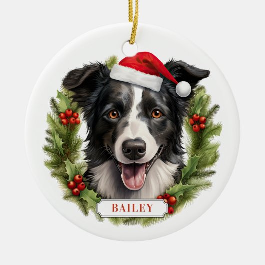 Kerst Border Collie Keramische Cirkel Ornament (Voorkant)