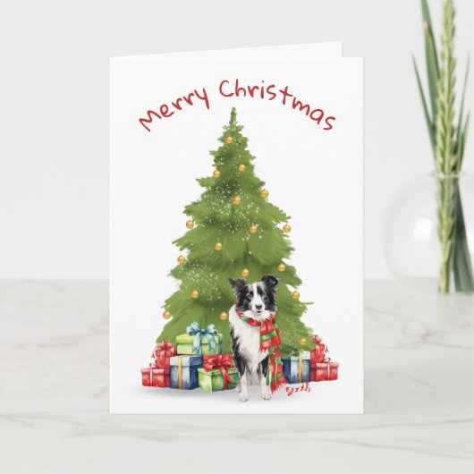 Kerst Border Collie met geschenken Feestdagen Kaart (Voorkant)