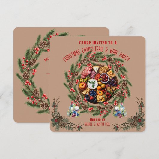 Kerst Borrelplank en Wijnfeest Uitnodiging (Voorkant / Achterkant)