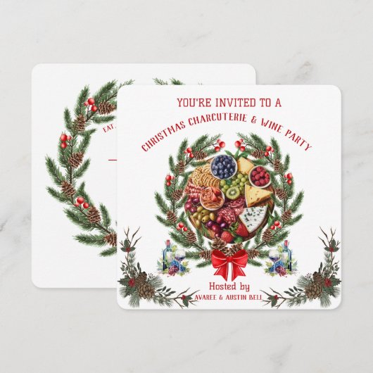 Kerst Borrelplank en Wijnfeest Uitnodiging (Voorkant / Achterkant)