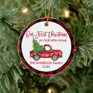 Kerst Borstel Schrift Eerste Kerstmis Nieuw Huis T Keramisch Ornament
