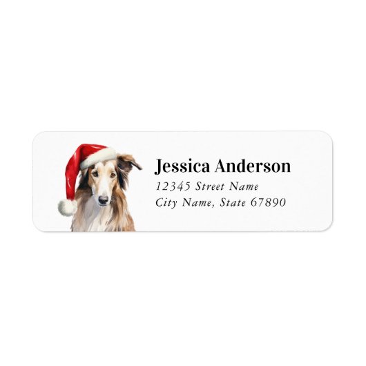 Kerst Borzoi Dog Return Adreslabels Etiket (Voorkant)