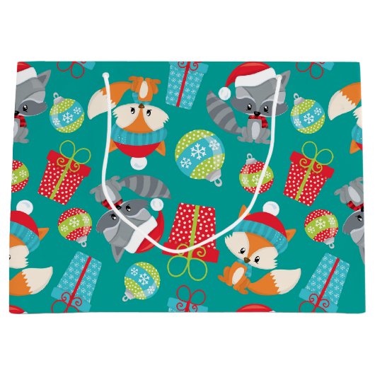 Kerst-bos-dierpatroontas Groot Cadeauzakje (Voorkant)