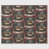 Kerst Bos Elfen met Muis Vriend Tea Party Cadeaupapier (Vlak)