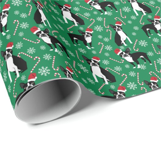 Kerst Boston Terrier Candy Cane Cadeaupapier (Rol Hoek)