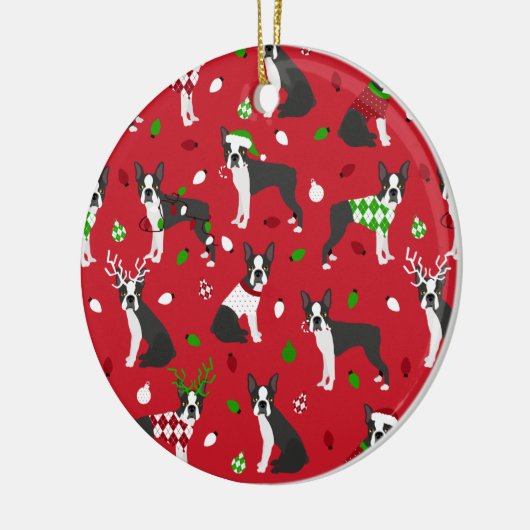 Kerst Boston Terrier Ceramic Ornament (Links)