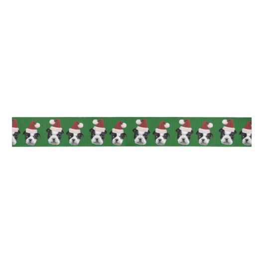 Kerst Boston Terrier Green 3-inch bruinkoolstof Grosgrain Lint (Voorkant)