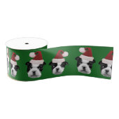 Kerst Boston Terrier Green 3-inch bruinkoolstof Grosgrain Lint (Spoel)