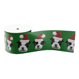 Kerst Boston Terrier Green 3-inch bruinkoolstof Grosgrain Lint