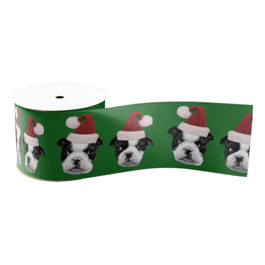 Kerst Boston Terrier Green 3-inch bruinkoolstof Grosgrain Lint (Spoel)