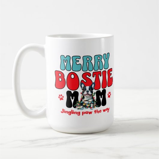 Kerst Boston Terrier Hond Mam Koffiemok (Links)