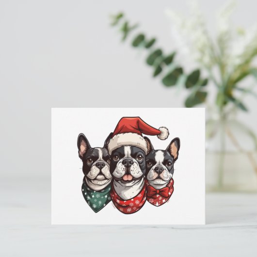 Kerst Boston Terrier Honden Briefkaart (Staand voorkant)