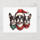 Kerst Boston Terrier Honden Briefkaart (Voorkant)