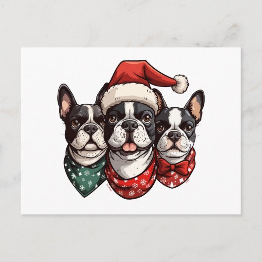 Kerst Boston Terrier Honden Briefkaart (Voorkant)