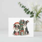 Kerst Boston Terrier Honden Briefkaart (Staand voorkant)