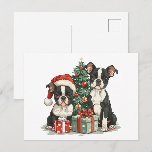 Kerst Boston Terrier Honden Briefkaart (Voorkant / Achterkant)