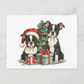 Kerst Boston Terrier Honden Briefkaart (Voorkant)