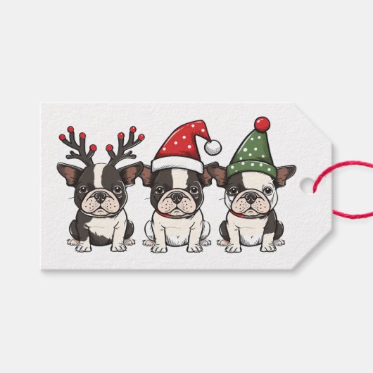 Kerst Boston Terrier Honden Cadeaulabel (Voorkant (Horizontaal))