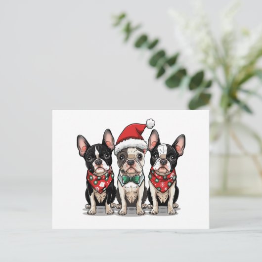 Kerst Boston Terrier Honden Feestdagenkaart (Staand voorkant)