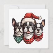 Kerst Boston Terrier Honden Feestdagenkaart (Voorkant)