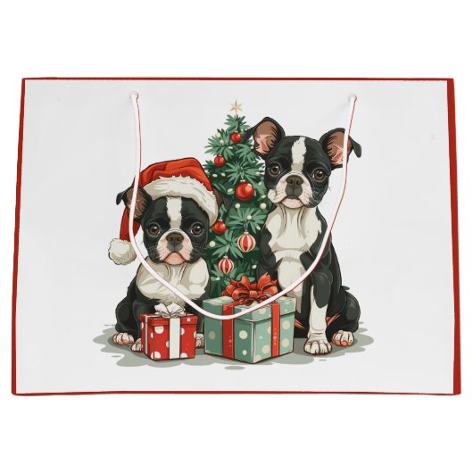 Kerst Boston Terrier Honden Groot Cadeauzakje (Voorkant)