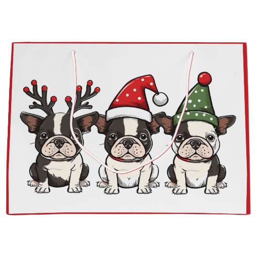 Kerst Boston Terrier Honden Groot Cadeauzakje (Voorkant)