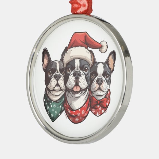 Kerst Boston Terrier Honden Metalen Ornament (Links)