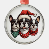 Kerst Boston Terrier Honden Metalen Ornament (Voorkant)
