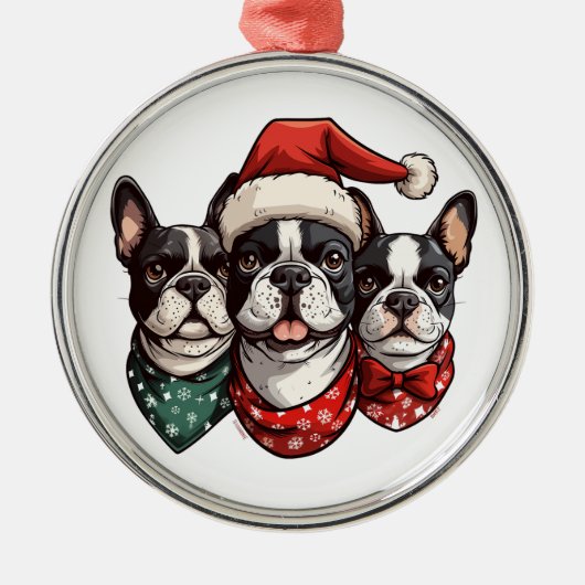 Kerst Boston Terrier Honden Metalen Ornament (Voorkant)