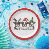 Kerst Boston Terrier Honden Papieren Bordje (Feest)