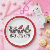 Kerst Boston Terrier Honden Papieren Bordje (Feest)