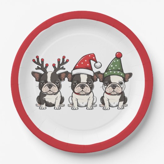 Kerst Boston Terrier Honden Papieren Bordje (Voorkant)