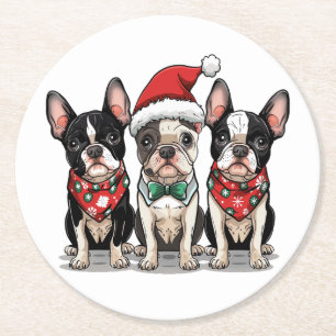 Kerst Boston Terrier Honden Ronde Kartonnen Onderzetter