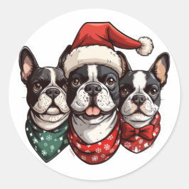 Kerst Boston Terrier Honden Ronde Sticker
