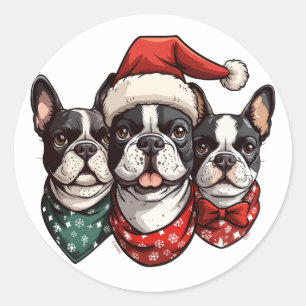 Kerst Boston Terrier Honden Ronde Sticker