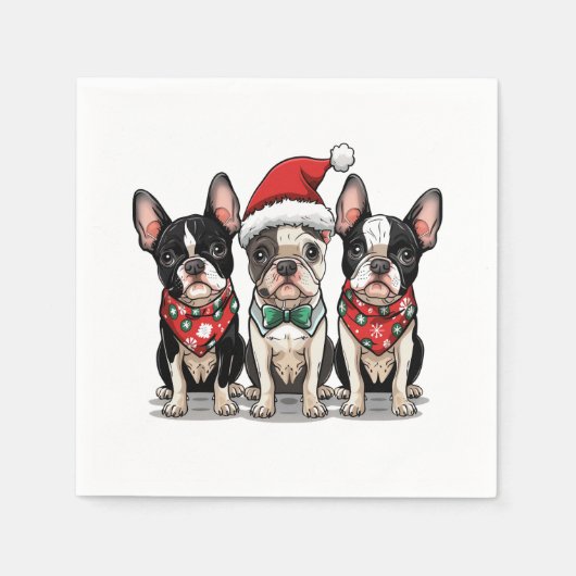 Kerst Boston Terrier Honden Servet (Voorkant)