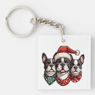 Kerst Boston Terrier Honden Sleutelhanger