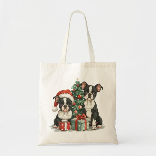 Kerst Boston Terrier Honden Tote Bag (Voorkant)