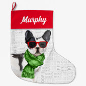 Kerst Boston Terrier met Dog's naam Grote Kerstsok (Voorkant)