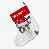Kerst Boston Terrier Naam Woof Achtergrond Grote Kerstsok (Achterkant (Hangend))