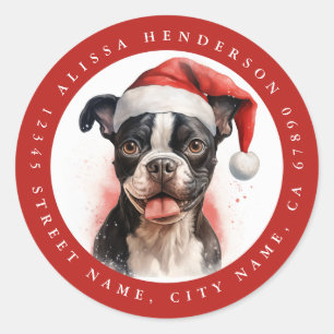 Kerst Boston Terrier Ronde Stickers