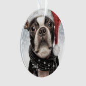 Kerst Boston Terrier, Santa Dog Ornament (voorkant)
