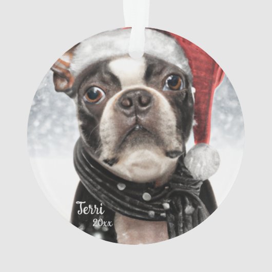Kerst Boston Terrier, Santa Dog Ornament (achterkant)