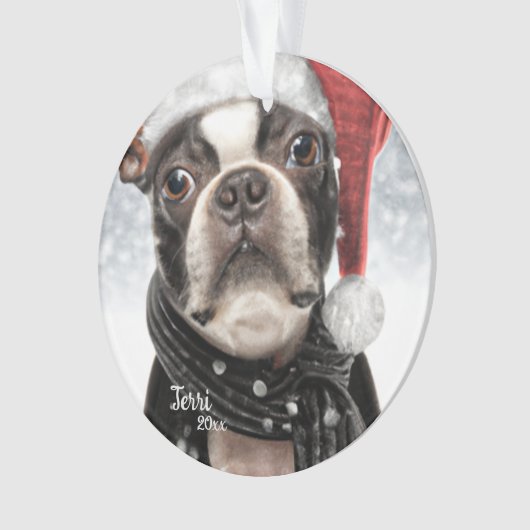 Kerst Boston Terrier, Santa Dog Ornament (voorkant)