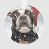Kerst Boston Terrier, Santa Dog Ornament (voorkant)