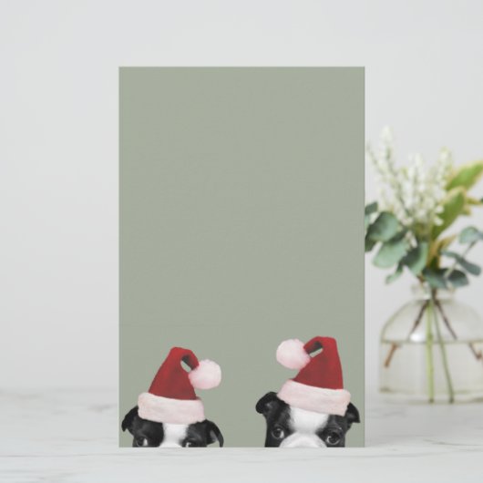 Kerst Boston Terriers Briefpapier (Staand voorkant)