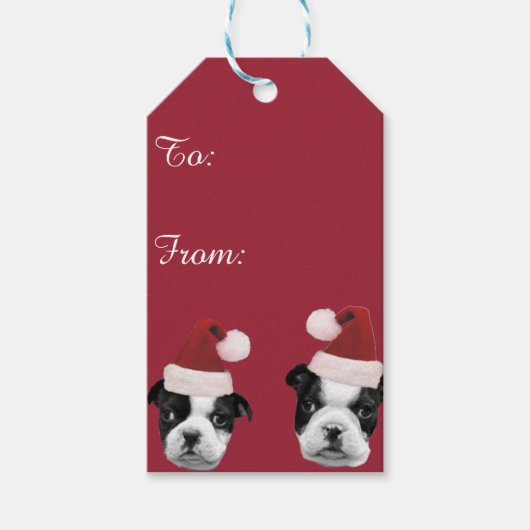 Kerst Boston Terriers Cadeaulabel (Voorkant)
